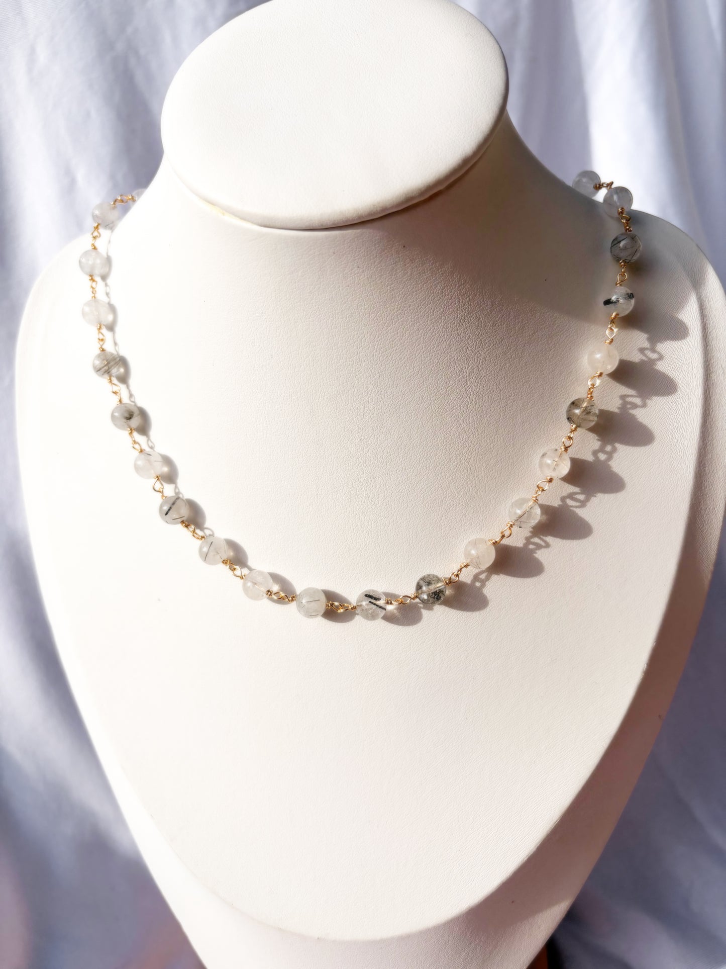 Wire Wrapped Black Rutilated Quartz Necklace Choker on Stainless Steel wire
