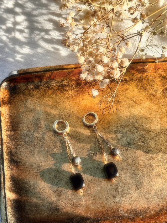 Larvikite & Agate Earrings