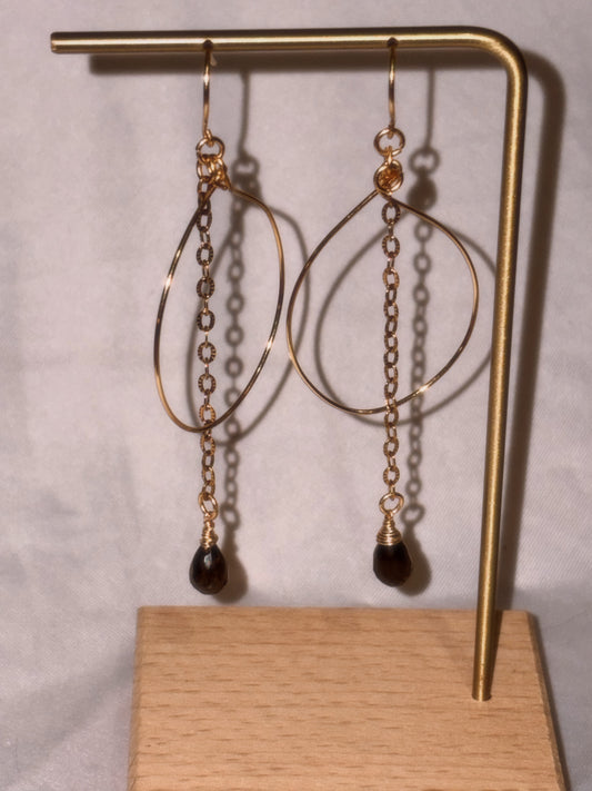 Smoky Quartz Gold Hoops