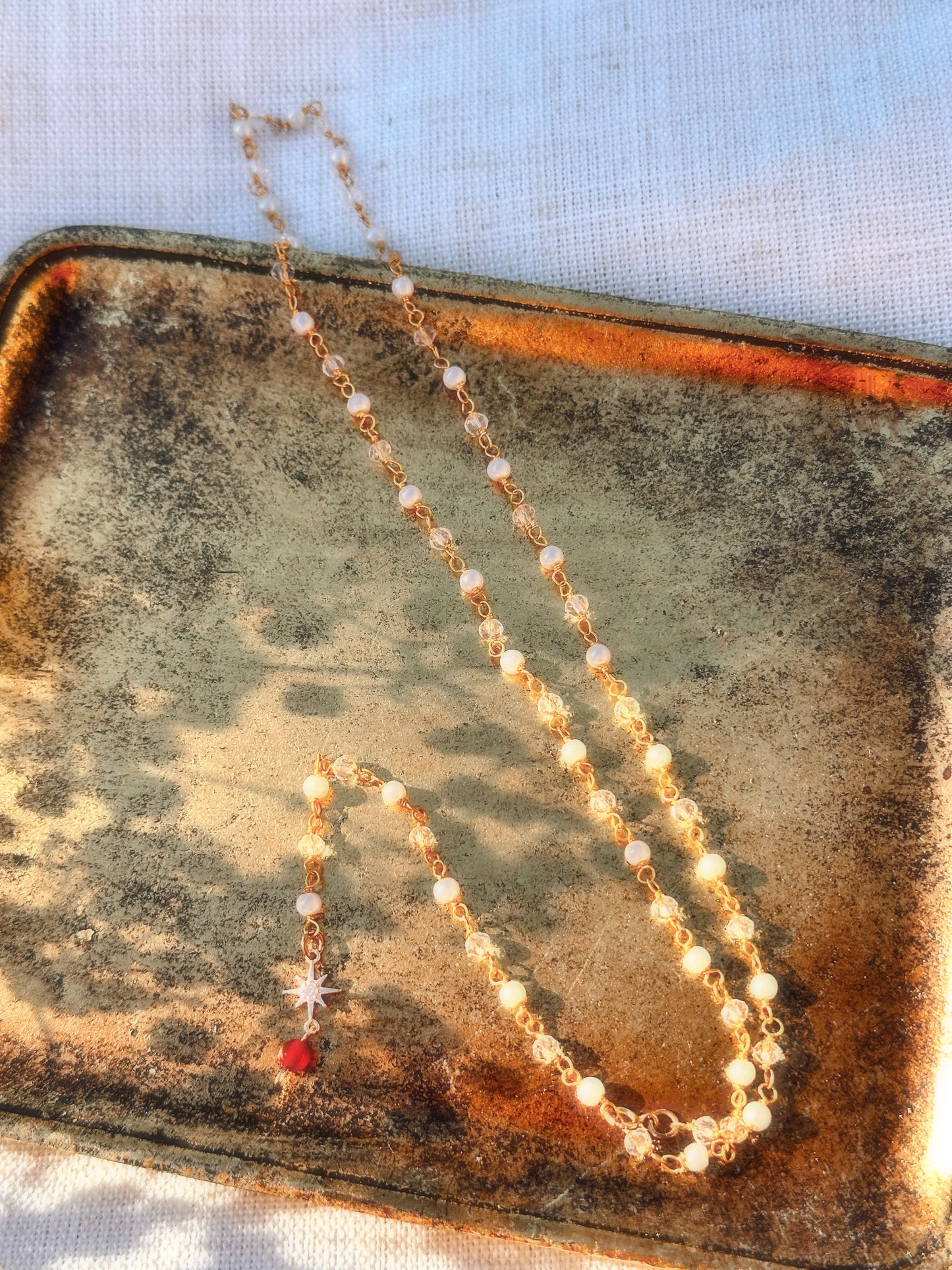 Lariat-Pearl & Red Agate
