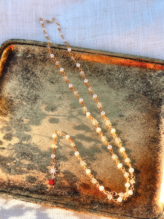 lariat-pearl & red agate